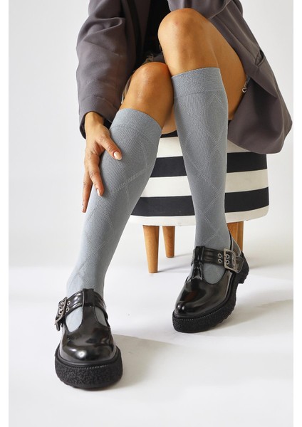 Kalla Siyah Rugan Kalın Tabanlı Tokalı Günlük Ayakkabı