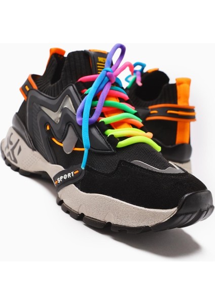 Anabell Siyah Triko Süet Detaylı Renkli Bağcıklı Kadın Sneakers