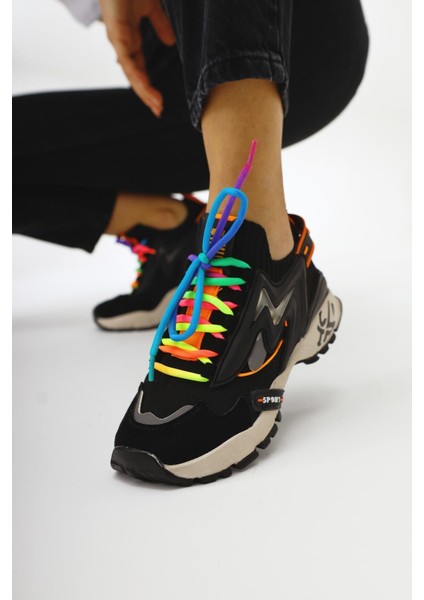 Anabell Siyah Triko Süet Detaylı Renkli Bağcıklı Kadın Sneakers fiyatları
