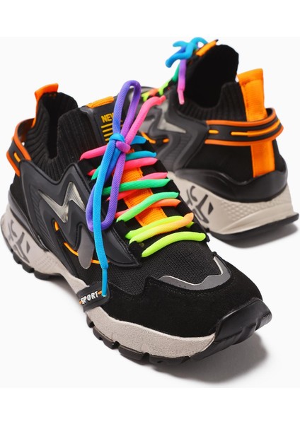 Anabell Siyah Triko Süet Detaylı Renkli Bağcıklı Kadın Sneakers modelleri