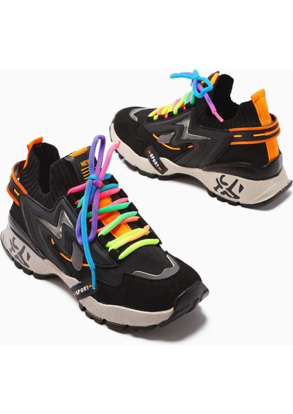 Anabell Siyah Triko Süet Detaylı Renkli Bağcıklı Kadın Sneakers