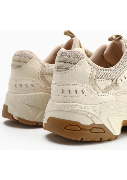 Caisa Bej Tekstil Detaylı Bağcıklı Kadın Sneakers