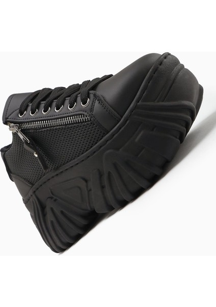 Betty Siyah Yüksek Tabanlı Fermuar Detaylı Kadın Sneakers
