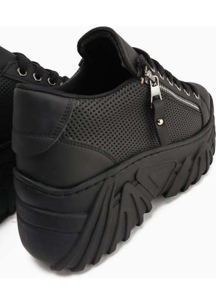 Betty Siyah Yüksek Tabanlı Fermuar Detaylı Kadın Sneakers