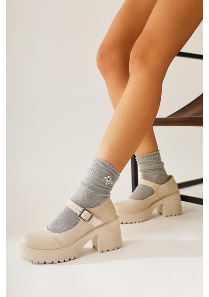 Roseanna Bej Kalın Tabanlı Topuklu Tek Bantlı Günlük Ayakkabı