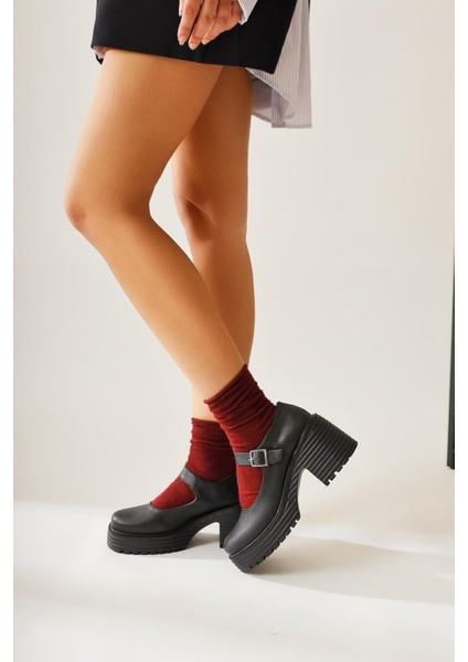 Roseanna Siyah Kalın Tabanlı Topuklu Tek Bantlı Günlük Ayakkabı