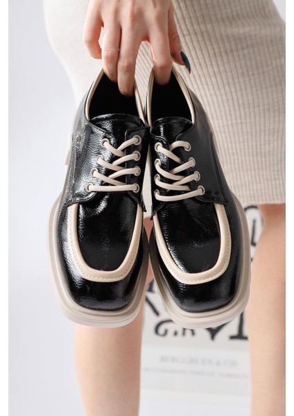 Niven Siyah Kırışık Rugan Bej Detaylı Makosen Ayakkabı fiyatları