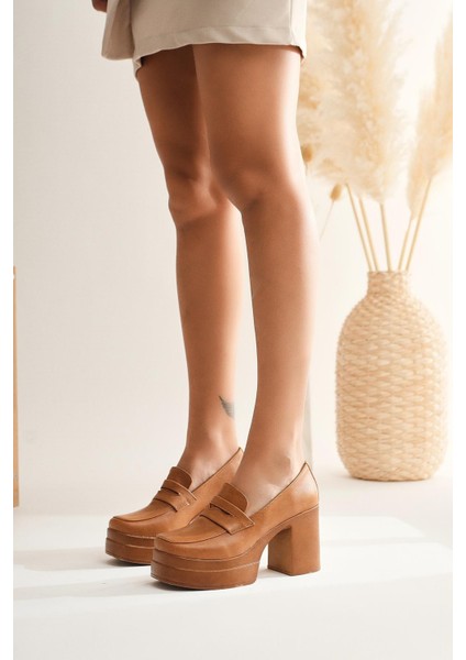 Candace Taba Kadın Topuklu Platform Ayakkabı Deri Malzeme ile Rahat Taban