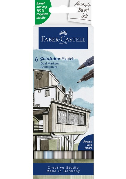 Goldfaber Sketch Marker Seti, Architect, Mimari Projeler İçin, Su Bazlı, Fırça ve Fineliner Uçlu