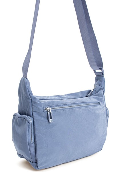 Kadın Çok Gözlü Suya Dayanıklı Krinkıl Kumaş Mavi Renkli Ayarlanabilir Çapraz Askılı Omuz Çantası indirimleri