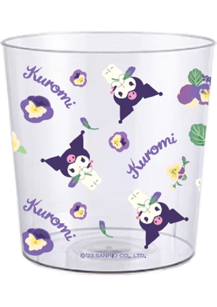 Sanrio Lisanslı Çiçek Desenli Pet Şeffaf Çöp Kovası - Kuromi
