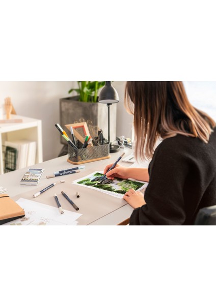 Goldfaber Sketch Marker Seti, Architect, Mimari Projeler İçin, Su Bazlı, Fırça ve Fineliner Uçlu