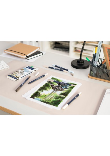 Goldfaber Sketch Marker Seti, Architect, Mimari Projeler İçin, Su Bazlı, Fırça ve Fineliner Uçlu