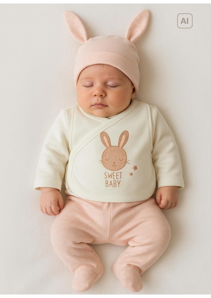 Organik Sweet Rabbit 12'li Zıbın Set Ekru