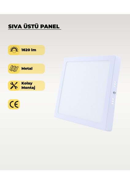 18W Sıva Üstü Kare LED Panel 3200K (Sarı ışık)