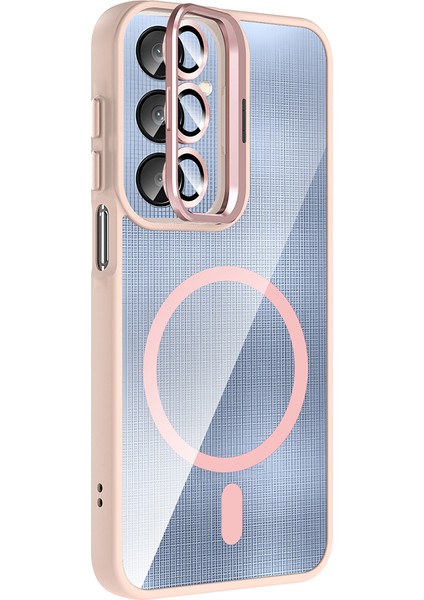 Galaxy A56 Kılıf Standlı ve Kamera Lens Hediyeli M-Safe Şarj Özellikli Mkst Etro Kapak - Lacivert