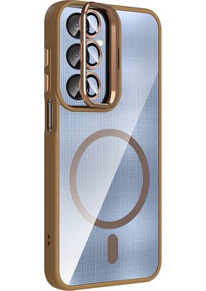Galaxy A56 Kılıf Standlı ve Kamera Lens Hediyeli M-Safe Şarj Özellikli Mkst Etro Kapak - Lacivert