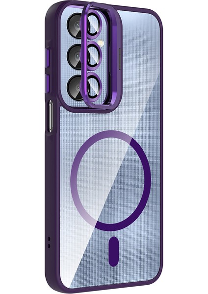 Galaxy A56 Kılıf Standlı ve Kamera Lens Hediyeli M-Safe Şarj Özellikli Mkst Etro Kapak - Lacivert