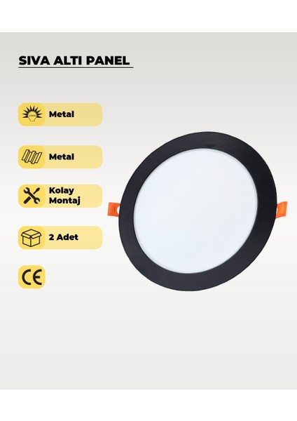 15W Sıva Altı Yuvarlak Siyah LED Panel 4000K (Gün Işığı)