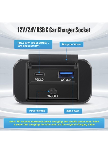 Çift USB C Şarj Soketi Araç Şarj Cihazı Qc3.0 USB Pd Tip C (Yurt Dışından)