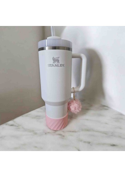Termos Uyumlu Pembe Silikon Altlık + Pofuduk Ponpon Charm Seti (Termos Hariçtir)