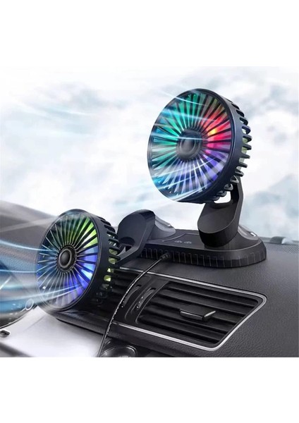 360 Ayarlanabilir Çift USB Soğutma Hava Düşük Gürültülü Işıklı Fan (Yurt Dışından)
