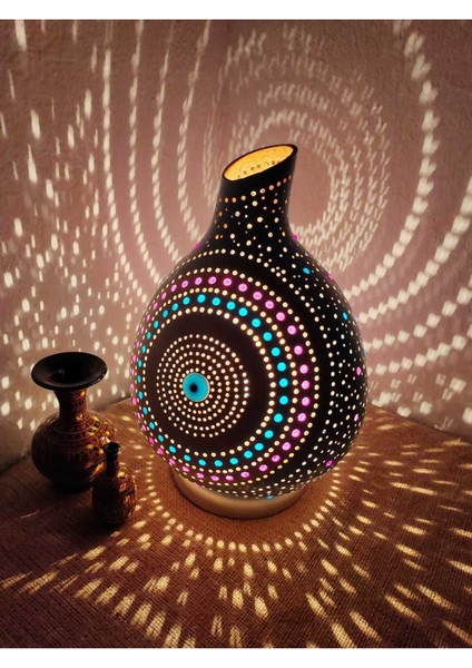 Halka Desenli Su Kabağı Lamba Bodrum Mavisi Renk