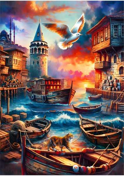 1000 Parça Evening In Galata Puzzle - Galata Kulesi Manzaralı Yapboz 68X48 cm fiyatları