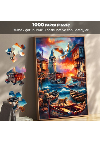 1000 Parça Evening In Galata Puzzle - Galata Kulesi Manzaralı Yapboz 68X48 cm modelleri