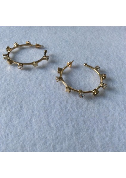 Taşlı Yıldızlı Halka Küpe Altın Renk fiyatları