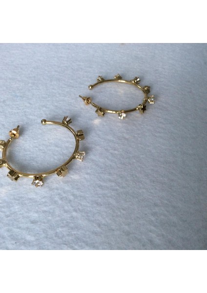 Taşlı Yıldızlı Halka Küpe Altın Renk modelleri