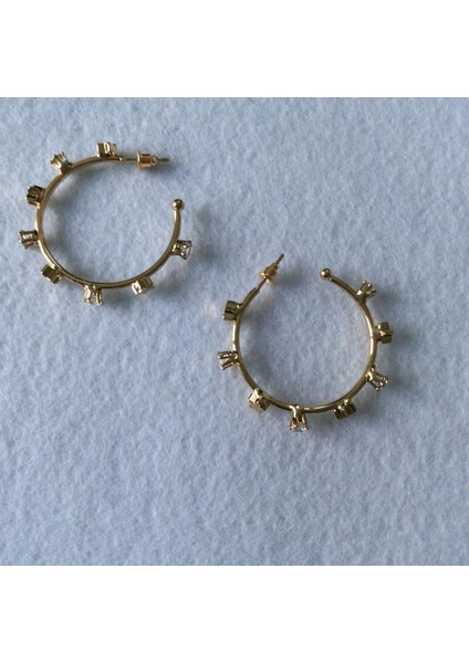 Taşlı Yıldızlı Halka Küpe Altın Renk fırsatları