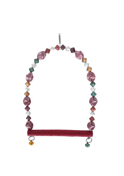 Boncuklu ve Tünekli Kuş Salıncağı 10 Cm-14 cm Bordo
