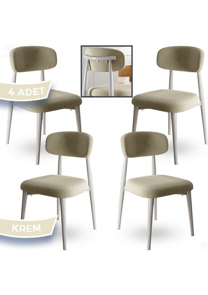 Laos Serisi 4 Adet Krem Mutfak Sandalyesi Beyaz Metal Iskeletli 1. Sınıf Babyface Kumaş fiyatları