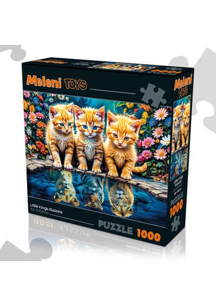 1000 Parça Little Kings Illusions Puzzle - Aslan Kral Kedi Yapboz 68X48 cm