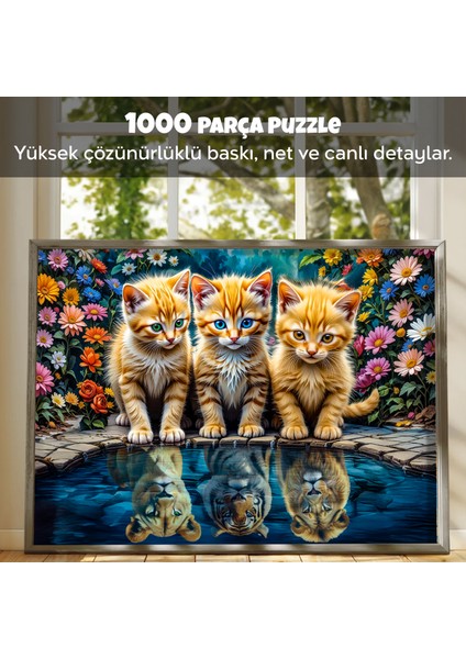 1000 Parça Little Kings Illusions Puzzle - Aslan Kral Kedi Yapboz 68X48 cm modelleri
