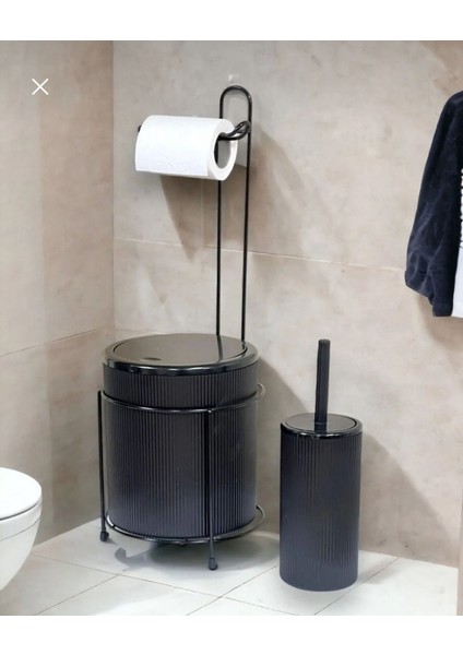 Lüks Banyo Mutfak Çöp Kovası Metal Standlı Tuvalet Wc Kağıtlık ve Fırça Seti fiyatları