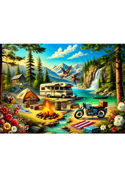 1000 Parça Campfire Chronicles Puzzle - Kamp Ateşi Orman Doğa Manzaralı Yapboz 68X48 cm fiyatları