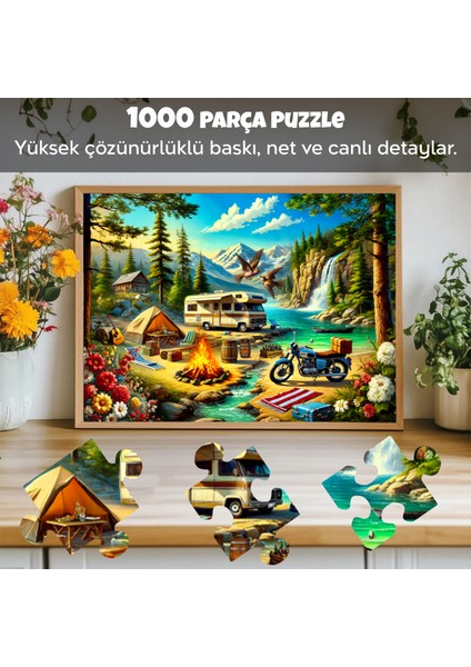 1000 Parça Campfire Chronicles Puzzle - Kamp Ateşi Orman Doğa Manzaralı Yapboz 68X48 cm modelleri