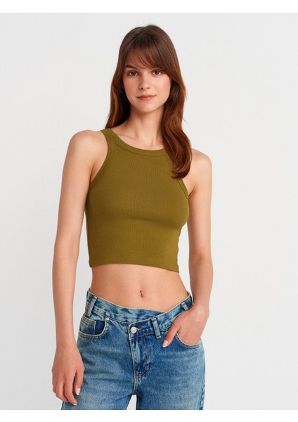 21104 Fitilli Crop Top-Koyu Yeşil