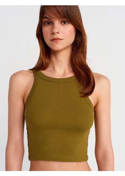 21104 Fitilli Crop Top-Koyu Yeşil modelleri