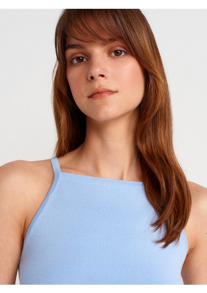 10772 Askılı Fiyonk Detaylı Triko Bluz-Mavi modelleri