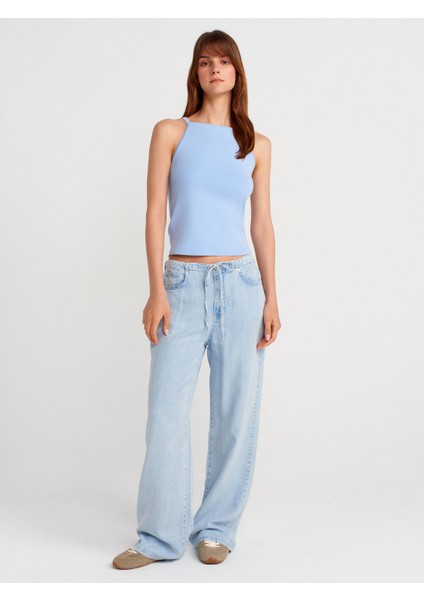 10772 Askılı Fiyonk Detaylı Triko Bluz-Mavi fırsatları