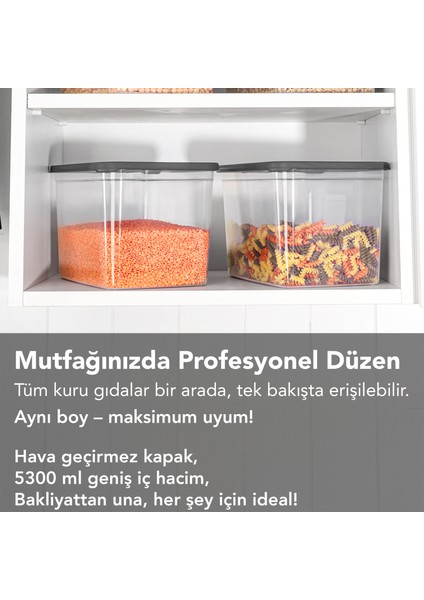 8 Adet Etiketli Derin Erzak Saklama Kabı - Bakliyat Un Kabı Büyük Boy Erzak Kutusu 5300 ml Şeffaf modelleri