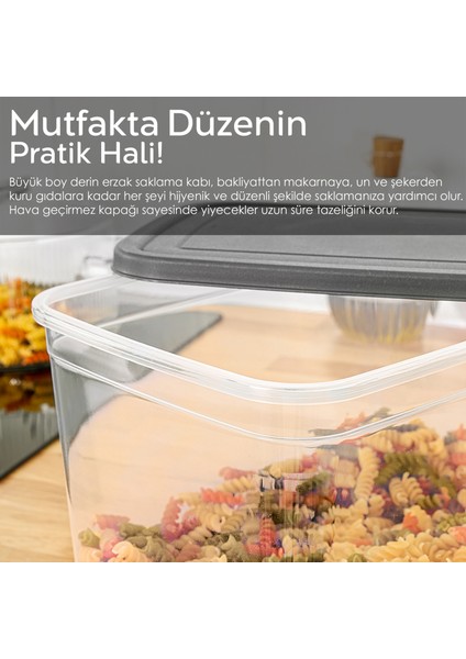 8 Adet Etiketli Derin Erzak Saklama Kabı - Bakliyat Un Kabı Büyük Boy Erzak Kutusu 5300 ml Şeffaf