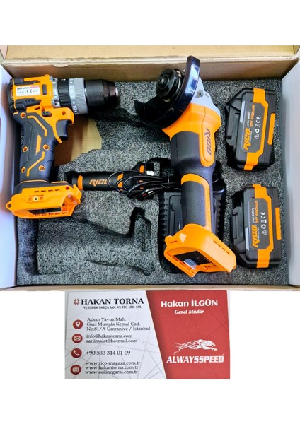 - Rico - Şarjlı Avuç Içi Taşlama Şarjlı Darbeli Matkap Seti 4AH 20V
