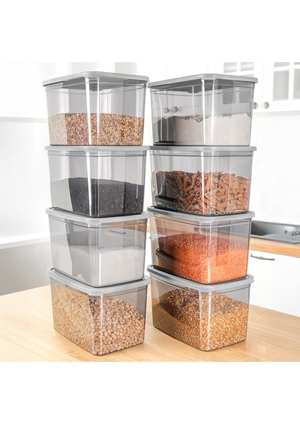 8 Adet Derin Erzak Saklama Kabı - Büyük Boy Gıda Un Bakliyat Kabı Erzak Kutusu Antrasit 5300 ml