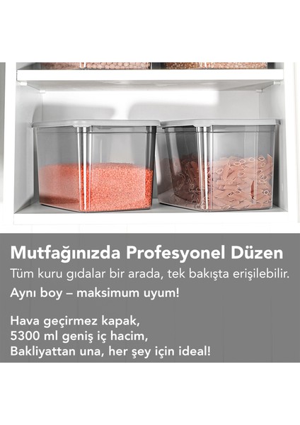 8 Adet Derin Erzak Saklama Kabı - Büyük Boy Gıda Un Bakliyat Kabı Erzak Kutusu Antrasit 5300 ml modelleri