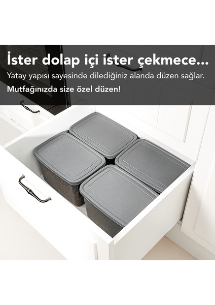 8 Adet Derin Erzak Saklama Kabı - Büyük Boy Gıda Un Bakliyat Kabı Erzak Kutusu Antrasit 5300 ml fırsatları