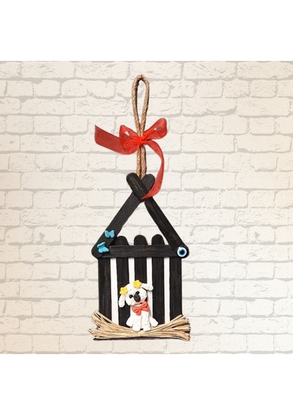 1354 El Yapımı Köpek Figürlü Dil Çubuklu Duvar Süsü
